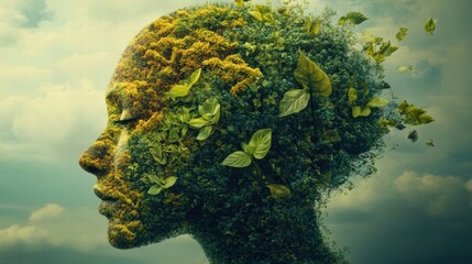 Abstract Concept of a Human Head Filled with Growing