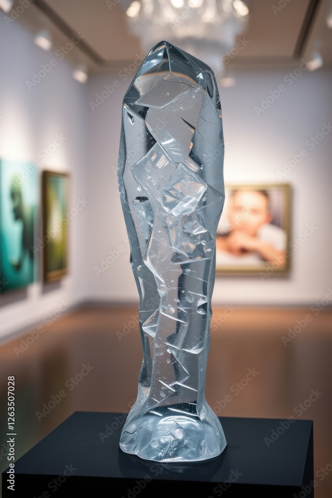 Aufkleber abstract glass sculpture reflecting light in a gallery, creating dynamic visual interplay with other