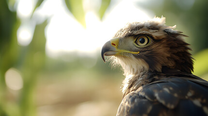 Obraz premium A close-up of an eagle, with a blurry background 