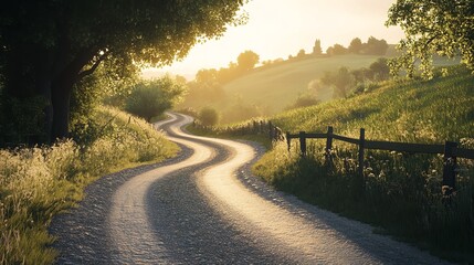 Obraz premium Beautiful winding country road leading through rural countryside.