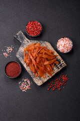 Jerky, dried turkey meat with salt and spices