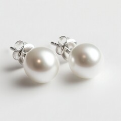 Elegant pearl stud earrings with silver backing on white background