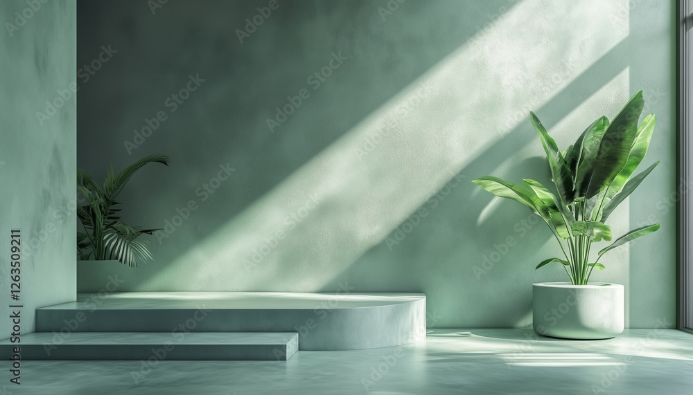 Poster green rendering of a cosmetic podium showcases its elegant design and attractive features. the desig