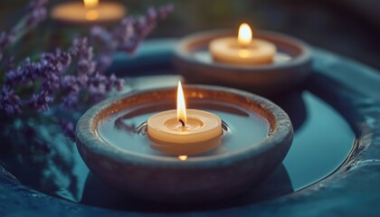 Aromatic Candle Displayed In A Bowl Of Water For A Soothing Aromatherapy Experience Creates A Tranquil Ambiance In Any Space.