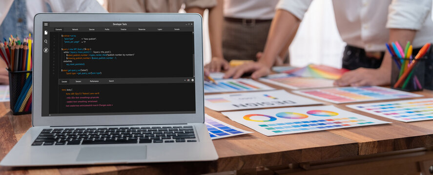 Software development programming on computer screen for brisk application and program coding