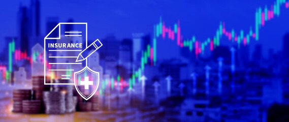 Insurance concept, medical coverage planning, hospital payments, representing different types of insurance such as health, home, car, travel, and policy management.