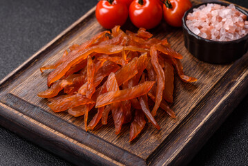 Jerky, dried turkey meat with salt and spices