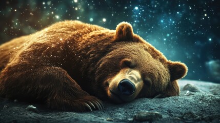 Obraz premium Brown bear sleeping under the stars