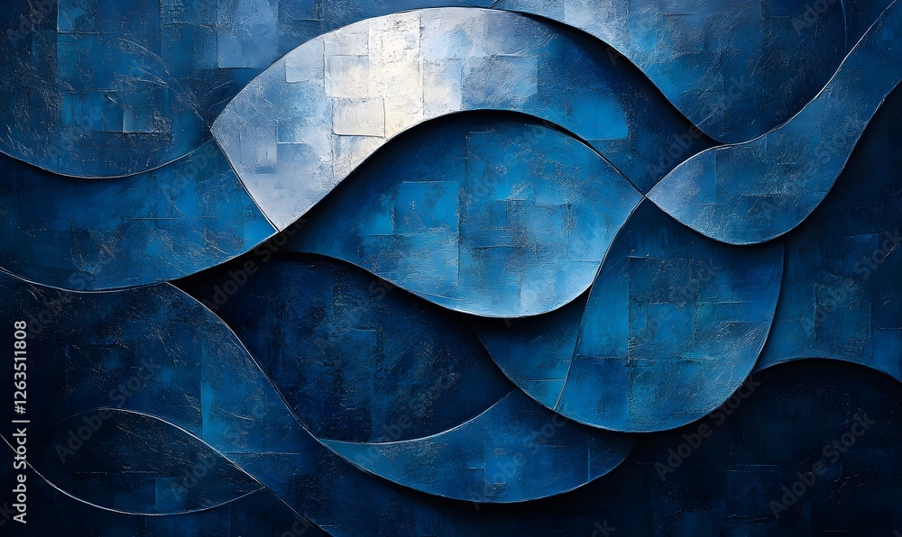 Poster abstract wave pattern with shades of blue and textured surface art design for background use