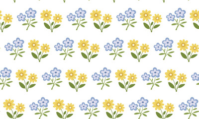 Cute spring seamless pattern background with hand drawn simple flowers doodles.