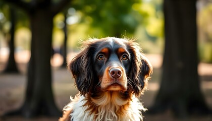 Close Up of a Picardy Spaniel with Feathered Coat and Focused Expression