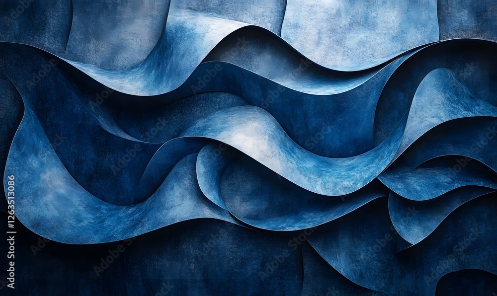 Poster abstract blue waves with textured surface creates dynamic and flowing composition