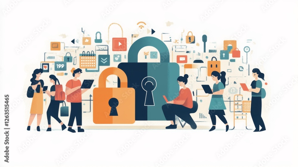 Aufkleber a hand pointing at a digital cybersecurity interface with a lock icon, futuristic graphic style on a