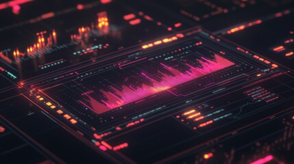 Stock market changes, business candlesticks graphs with numbers. Glowing hologram with bar chart and lines. Concept of forex, online trading. 3D rendering