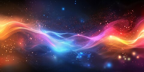 Fototapeta premium Abstract background featuring fluid patterns with cosmic starry effects and glowing highlights in a dark gradient setting for creative projects