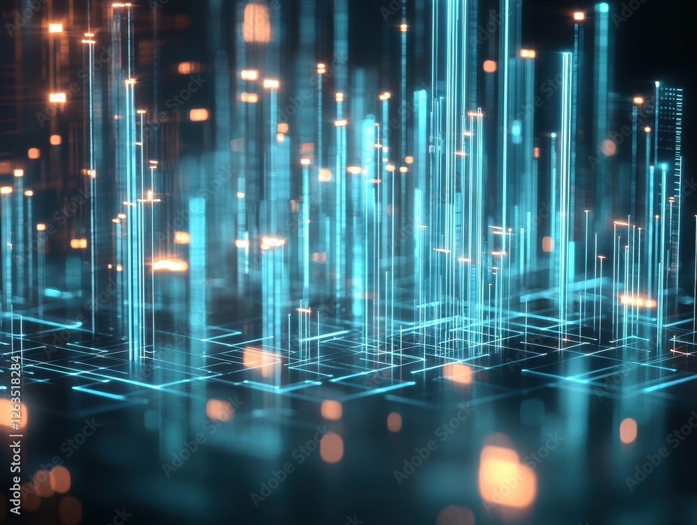 Poster technology for cable coating. abstract digital landscape with glowing lines and nodes representing d