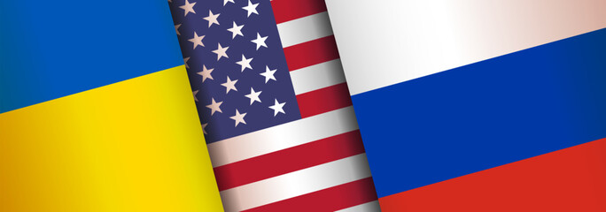 Ukraine UA Russia USA united States American flags  background, web, banner, wallpaper for text. negotiations, war, invasion, sanctions partnership template presentations, conferences	