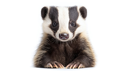 Front view of sitting badger isolated on white background as white jpg, generative ai animal.