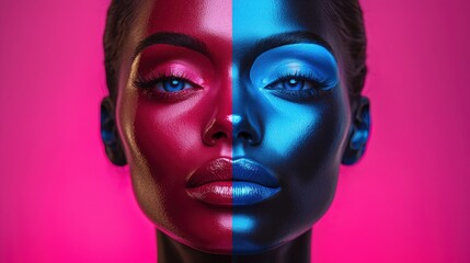 Striking Dual-Toned Portrait of Diverse Model with Vibrant Colors