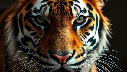 Obraz premium Intense female tiger face highlighting sharp stripes