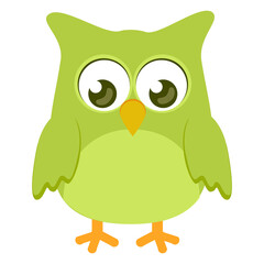 Green Orange Color Owl Cartoon Vector Illustration