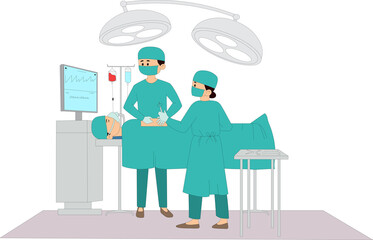 operation theatre with patient and doctors and hospital equipment vector illustration