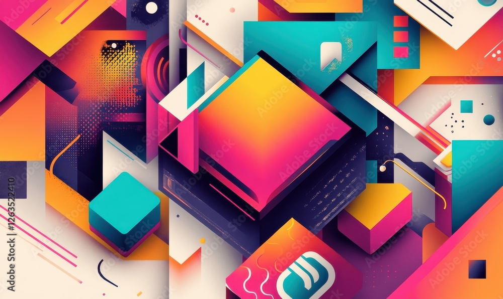 Poster a colorful cube arrangement in a 3d abstract geometric background design.