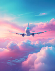 Obraz premium airplane in the sky at sunset