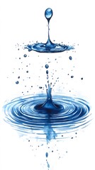 Blue Water Drop Falling, White Background, Abstract Image, Texture, Pattern Background, Wallpaper, Cover and Screen of Smartphone, PC, Laptop, 9:16 and 16:9 Format