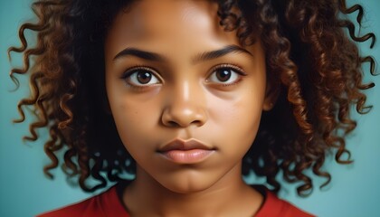 Fototapeta premium Confident Nigerian Woman with Gentle Curls in a Studio Setting