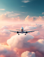 Obraz premium airplane in the sky at sunset