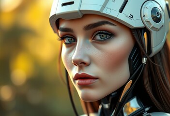 Futuristic cyborg portrait with soft natural light