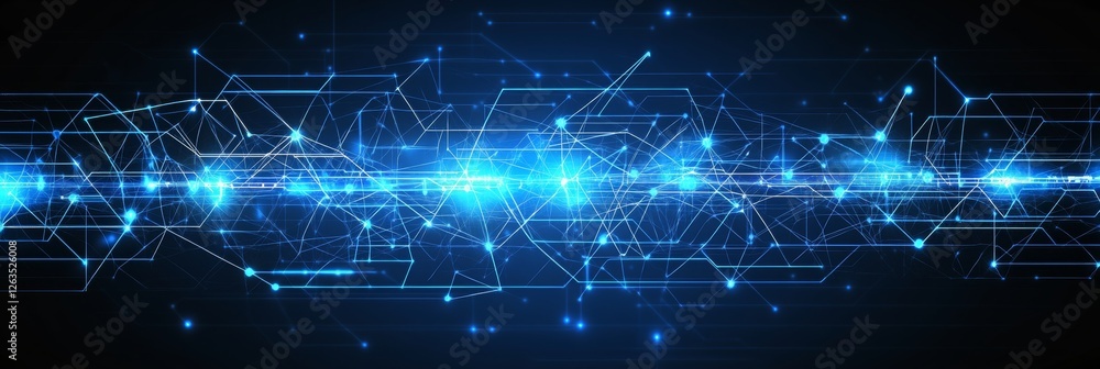 Aufkleber digital circuit with light effect on blue. connected lines, dots, and triangles on pathway.
