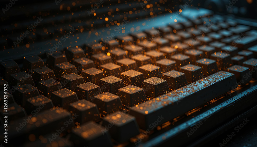 Aufkleber a close-up view of a keyboard shows illuminated keys amidst swirling particles, creating a captivati