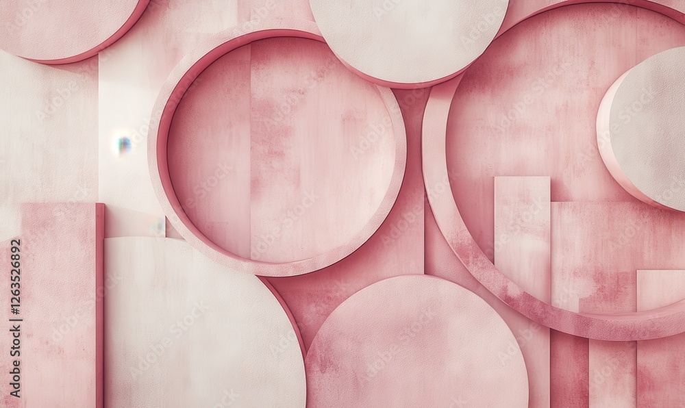 Poster abstract geometric shapes in soft pink tones creating a textured wall design
