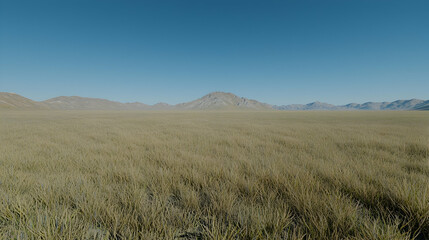 Fototapeta premium Expansive desert grassland under clear blue sky