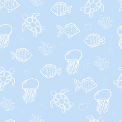 seamless pattern with fish and turtles