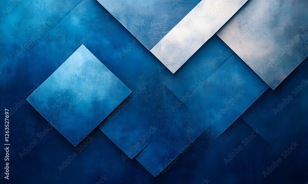 Poster abstract geometric composition in shades of blue and silver creating a dynamic design