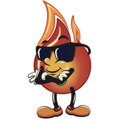 cute fire vektor illustration mascot character wearing sunglasses folding his arms calmly, work of hand drawn