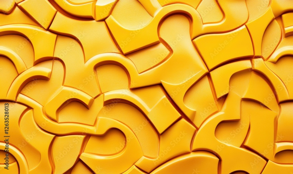Poster abstract yellow background with interlocking tile design, tile pattern, interlocking tiles, geometri