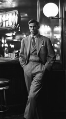 Portrait of a man with vintage aesthetics, featuring classic fashion and timeless style. Ideal for retro, historical, and nostalgic-themed content.