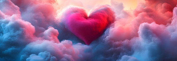 Beautiful colorful Valentine Day heart in the clouds as abstract background, made with generative AI