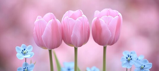 Obraz premium Soft Focus Tulips A Pastel Pink Spring Floral Arrangement. Close Up High Resolution Image.