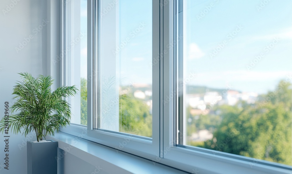 Poster aluminum profile system displaying the assembly of a double-glazed window.