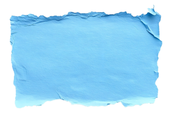 Isolated cut out torn piece of blank blue paper note cardboard with texture and copy space for text, transparent png background design element