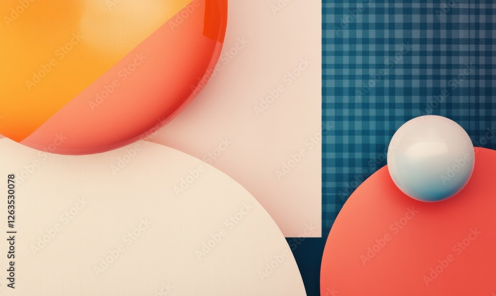Poster an abstract 3d image of spheres, with a minimalistic design using geometric shapes, forming a contem