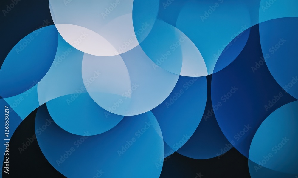Poster an abstract backdrop with varying shades and sizes of blue circles overlapping.