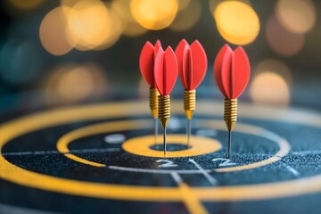 Red darts hitting the bullseye, symbolizing success and strategic achievement.