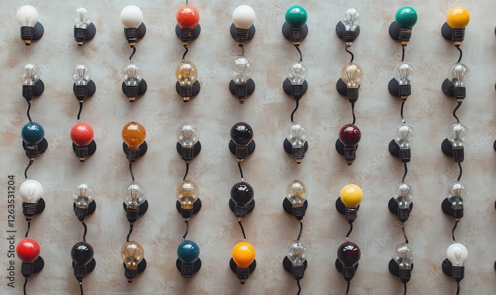 Poster an array of light bulbs placed on a flat surface, ready to be used or shown.