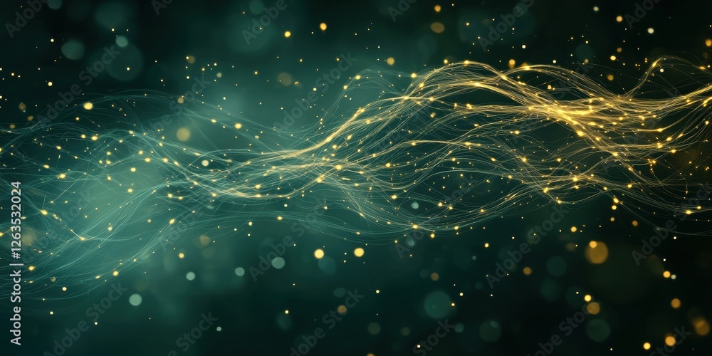 Aufkleber a shimmering wave of golden light flows gracefully against a dark green background, creating an ethe